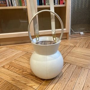 Staud white sculptural bag with adjustable tie